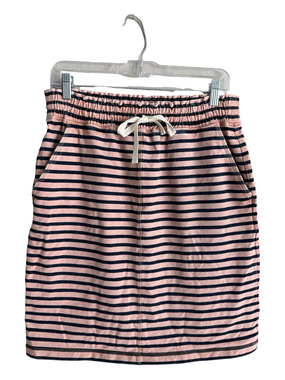 Lou & Grey Sz M Cotton Blend Straight Skirt Drawstring Waist Pink Navy Striped